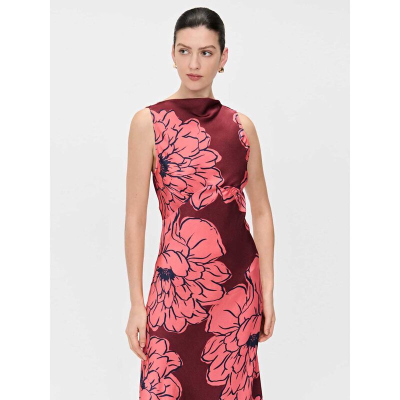 Veronika Maine Coral Peony Satin Maxi Bias Dress image number 3